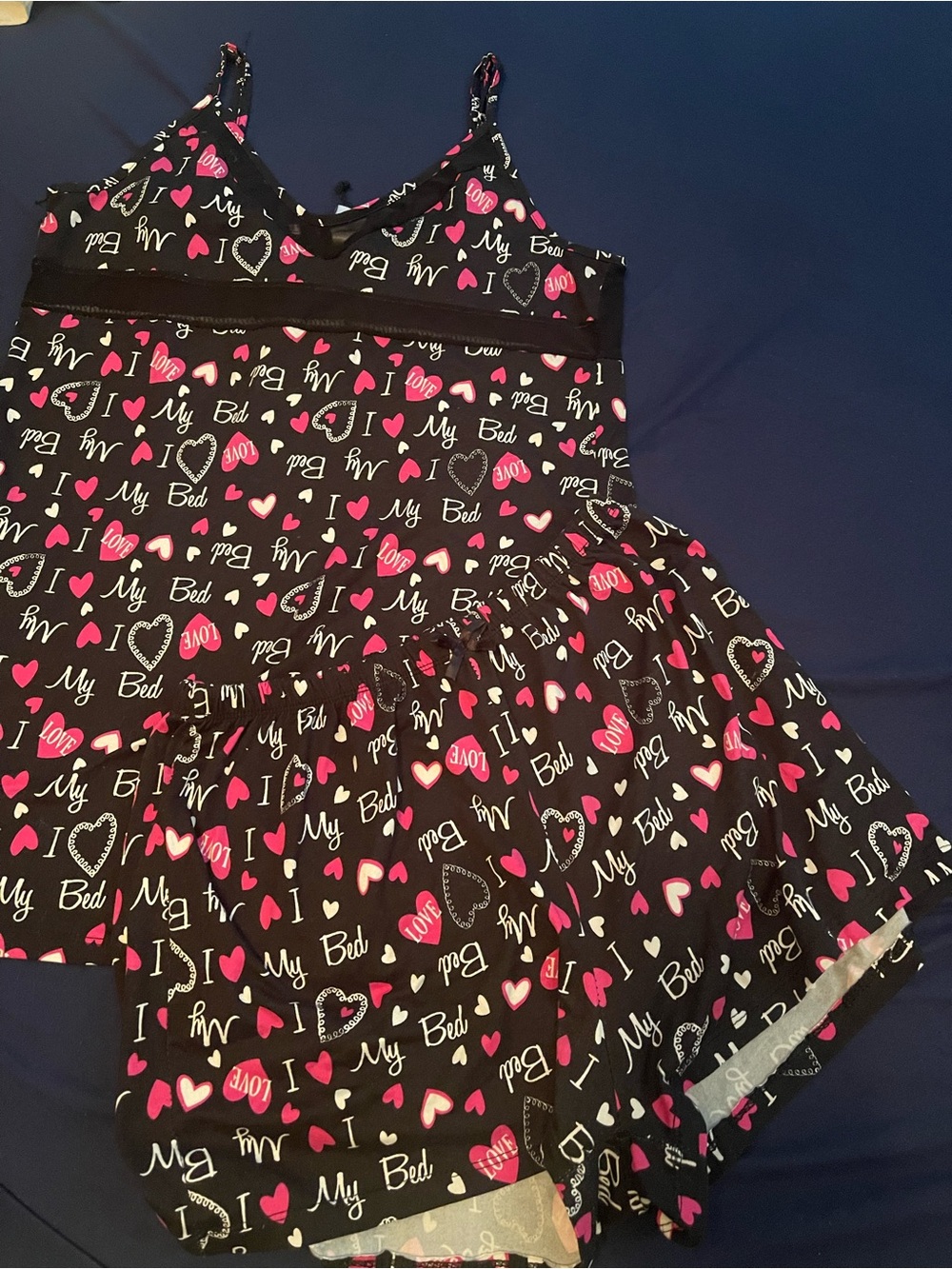 Black Pink Heart Print Pajama Set
